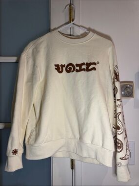 Abakada ABKD Cream Graphic Pullover Sweatshirt with Brown Print